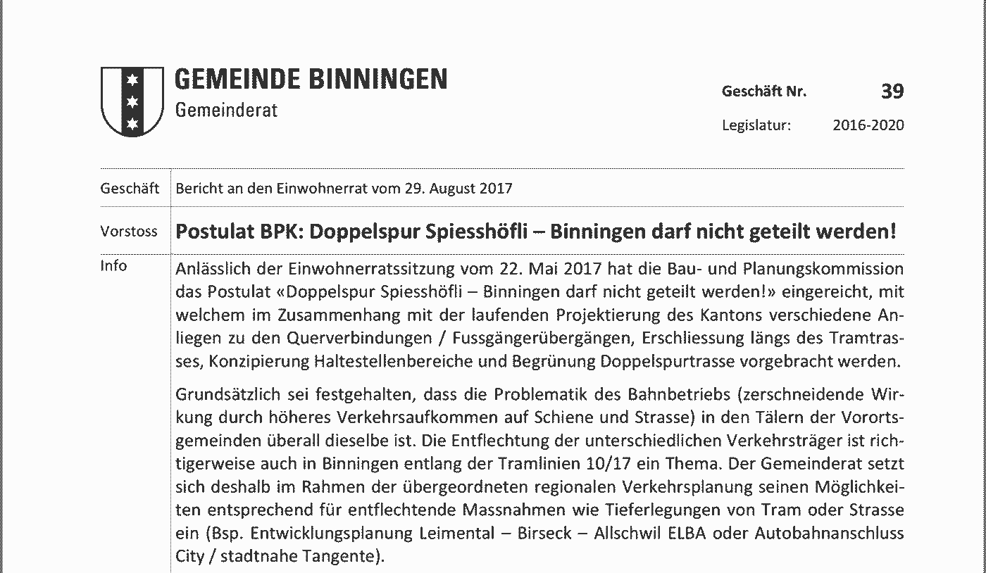 Bericht an den Einwohnerrat