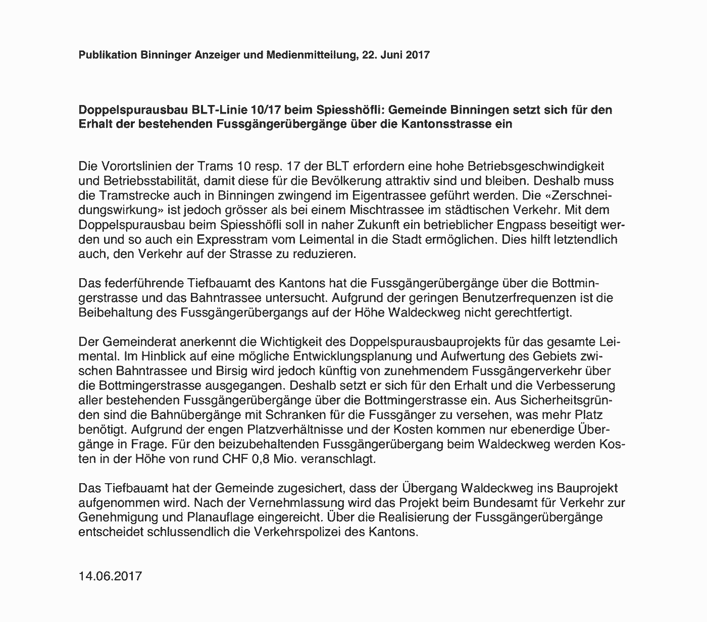 Medienmitteilung des Gemeinderats